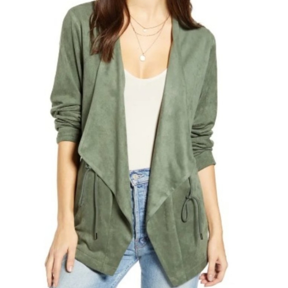BlankNYC Domino Faux Suede Drape Front Jacket M